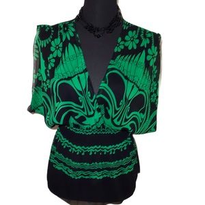 Forever 21 Green Smocked Waist Split Sleeveless Blouse